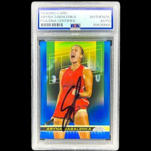 ARYNA SABALENKA SIGNED 2024 TOPPS CHROME #21 BLUE REFRACTOR /250 AUTO PSA/DNA