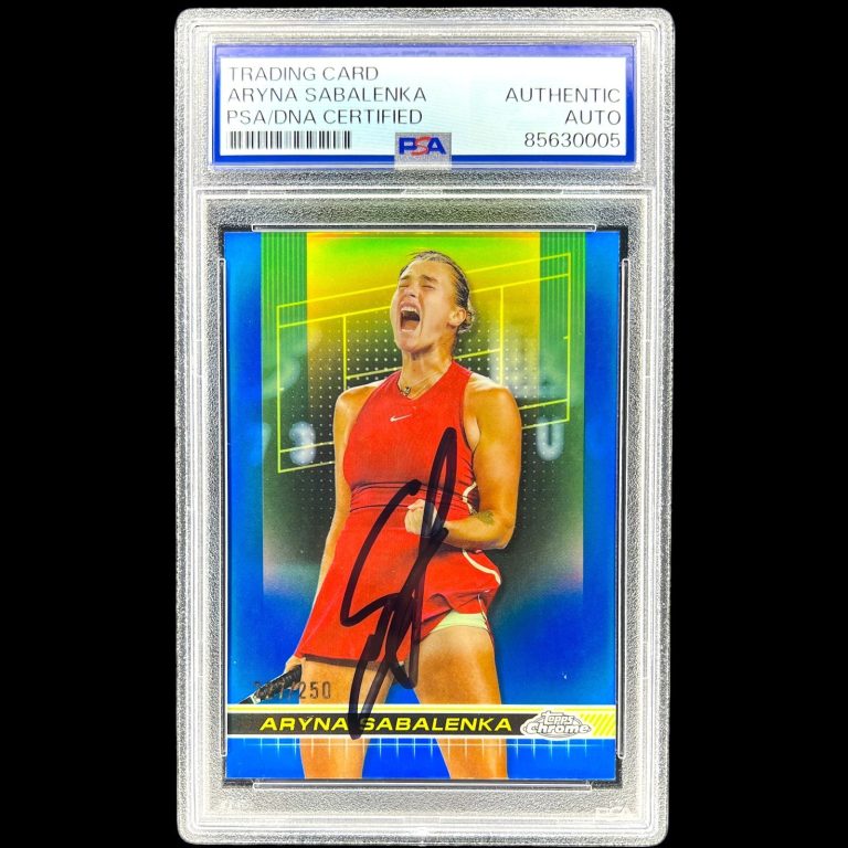 ARYNA SABALENKA SIGNED 2024 TOPPS CHROME #21 BLUE REFRACTOR /250 AUTO PSA/DNA