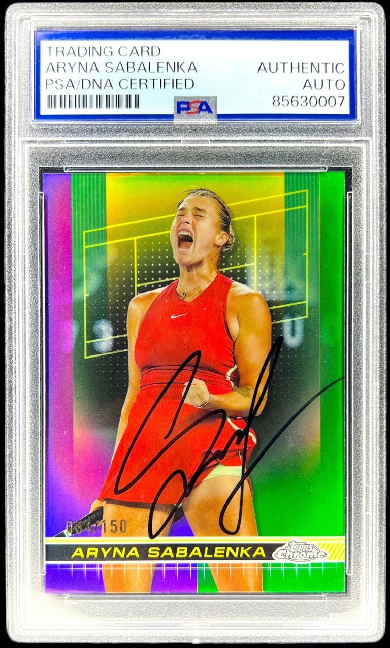 ARYNA SABALENKA SIGNED 2024 TOPPS CHROME 21 PURPLE GREEN REFRACTOR /150 AUTO PSA