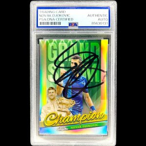 NOVAK DJOKOVIC SIGNED 2024 TOPPS CHROME GRAND SLAM CHAMPION CARD AUTO PSA