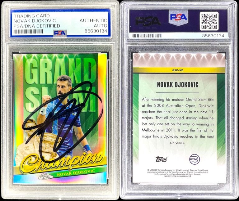 NOVAK DJOKOVIC SIGNED 2024 TOPPS CHROME GRAND SLAM CHAMPION AUTO PSA GOAT !