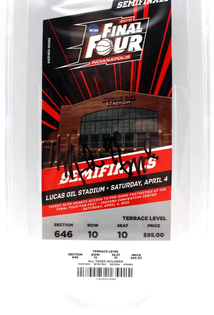 Mike Krzyzewski Signed Duke Blue Devils 2015 NCAA Final Four Ticket w/Beckett