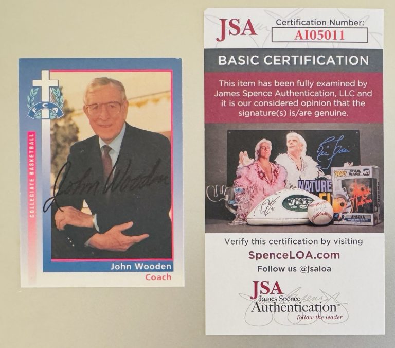 John Wooden Signed Autographed Fellowship Of Christian Athletes Card #2 JSA Cert