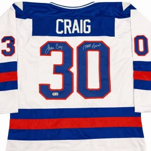 JIM CRAIG SIGNED 1980 OLYMPIC JERSEY MIRACLE ON ICE GOALIE AIV W/ 1980 GOLD INSC