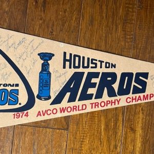 1974 Houston Aeros WHA NHL Team Signed Autographed 30" Pennant Gordie Howe + 17