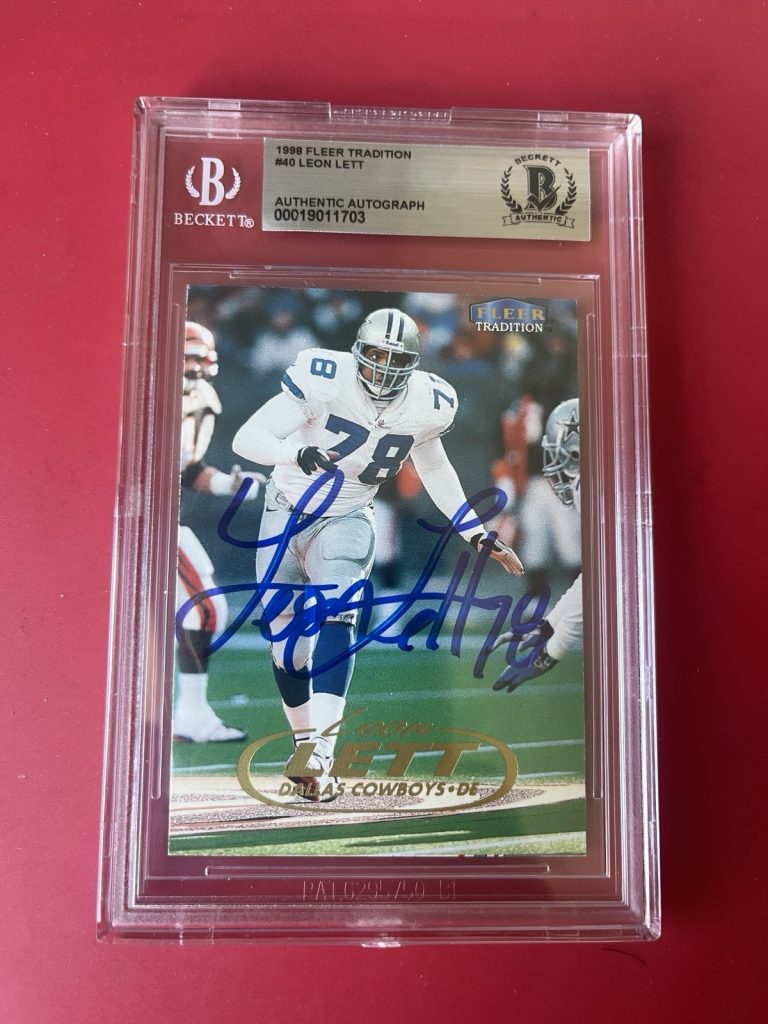 Leon Lett Cowboys 1998 Fleer Tradition Card Signed Auto Beckett BAS Slabbed