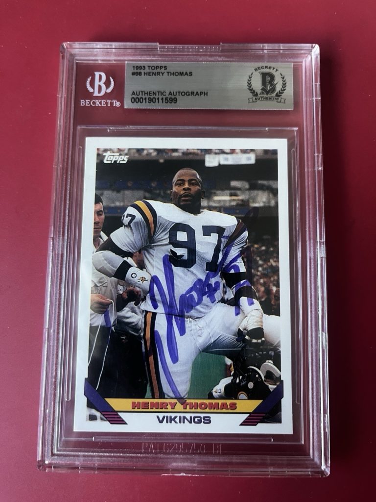 Henry Thomas Vikings 1993 Topps Card Signed Auto Beckett BAS Slabbed