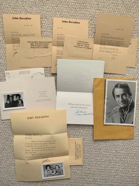 JOHN BERADINO LOT OF 7 ITEMS  LETTERS+PHOTOS+SIGNED+ENVELOPES   GENERAL HOSPITAL