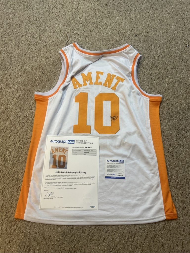 TENNESSEE VOLUNTEERS- NATE AMENT SIGNED AUTOGRAPH JERSEY ACOA LETTER COA NBA
