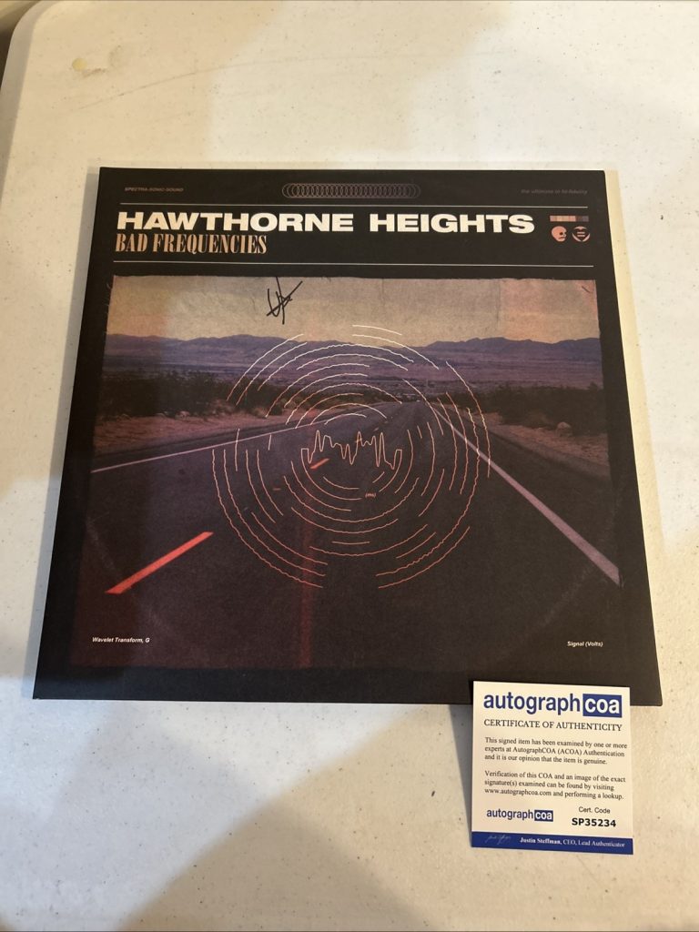 HAWTHORNE HEIGHTS SIGNED AUTOGRAPH BAD FREQUENCIES VINYL ALBUM ACOA JT WOODRUFF