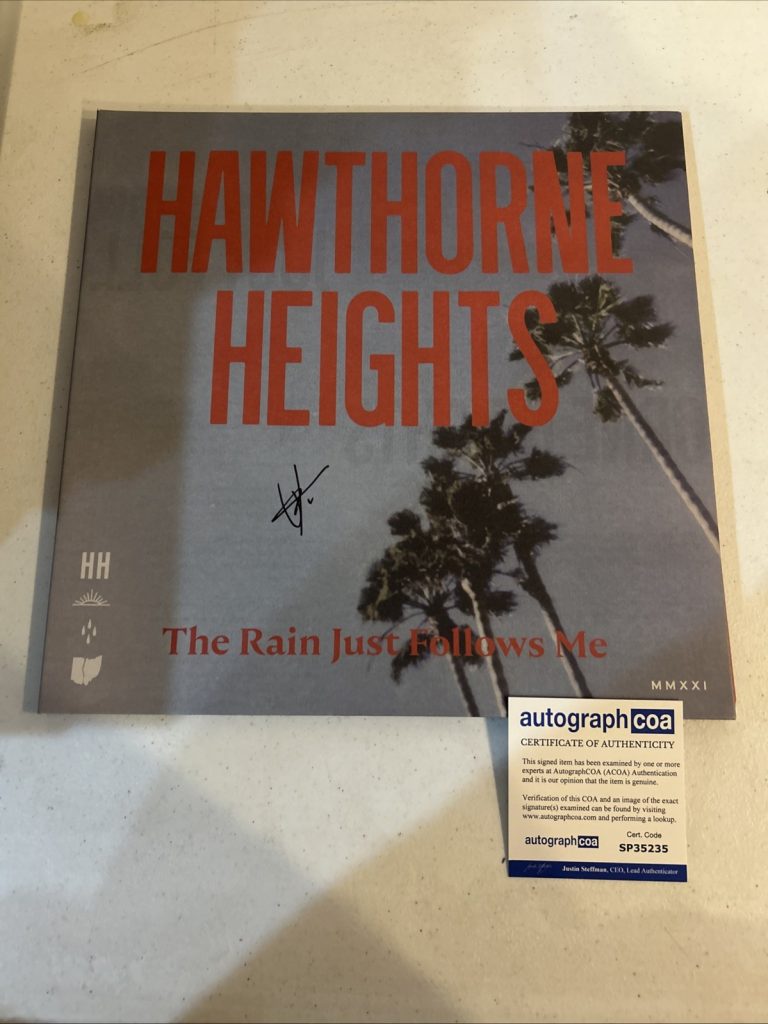 HAWTHORNE HEIGHTS SIGNED AUTOGRAPH VINYL ALBUM ACOA RAIN JUST FOLLOWS ME RECORD