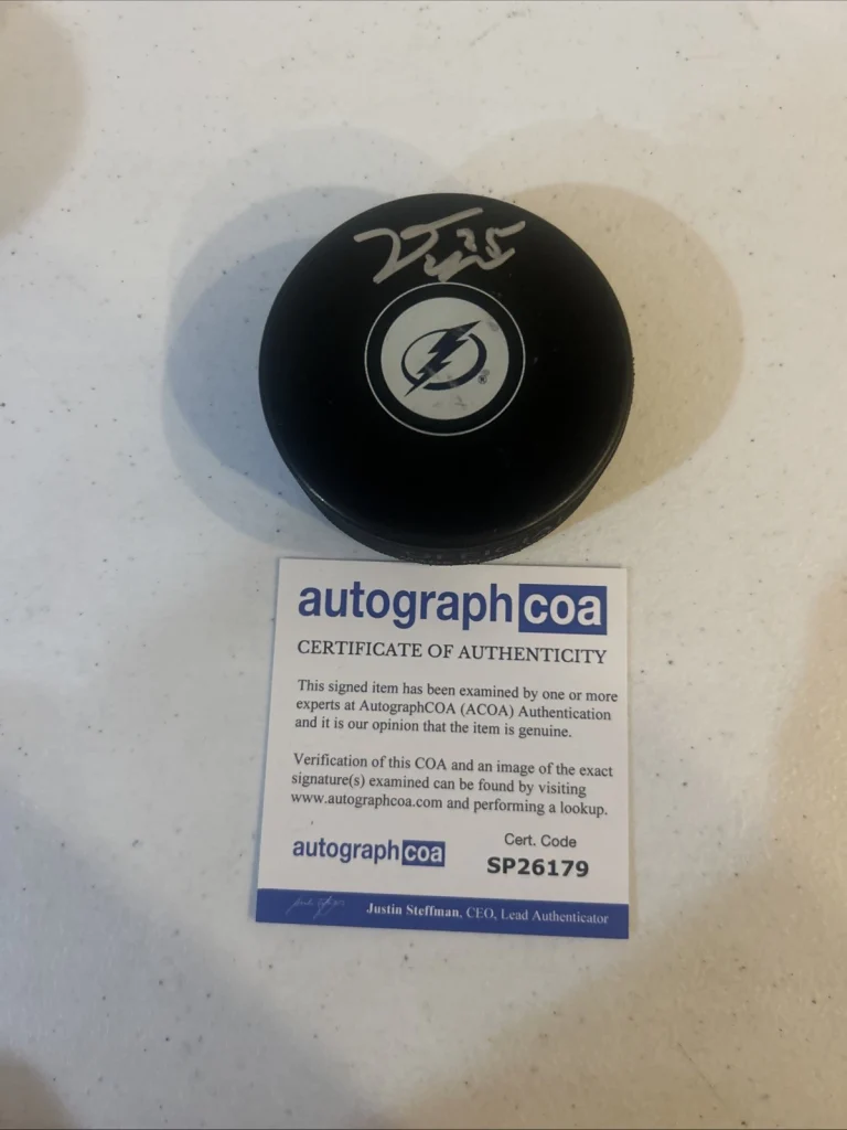 TAMPA BAY LIGHTNING- DYLAN DUKE SIGNED AUTOGRAPH LOGO HOCKEY PUCK ACOA NHL