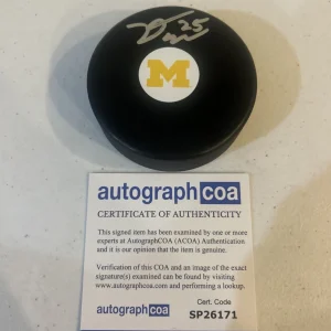 MICHIGAN WOLVERINES- DYLAN DUKE SIGNED AUTOGRAPH HOCKEY PUCK ACOA LIGHTNING