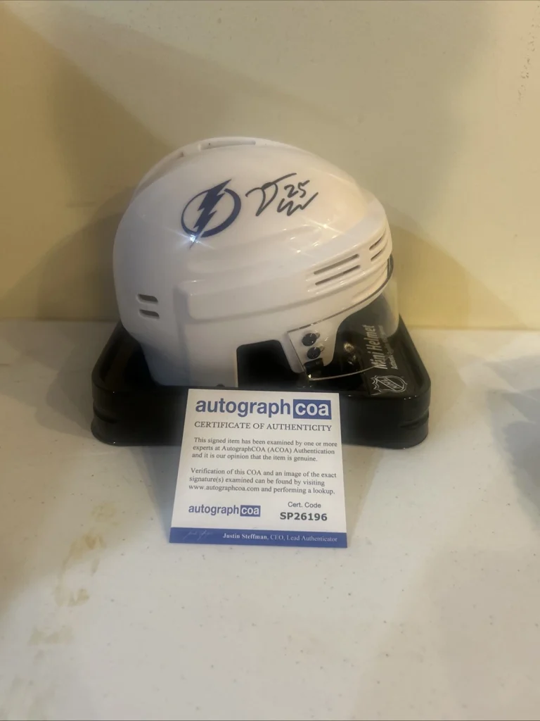 TAMPA BAY LIGHTNING- DYLAN DUKE SIGNED AUTOGRAPH NHL MINI HELMET ACOA HOCKEY