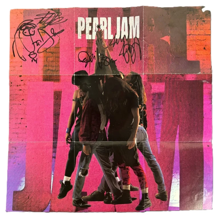 Pearl Jam Ten Signed CD Poster Vedder Gossard McCready Ament Sketch Beckett BAS