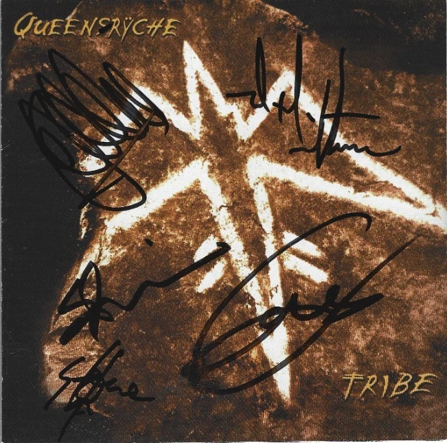 Queensryche REAL hand SIGNED Tribe CD Cover JSA COA Autographed Geoff Tate +4