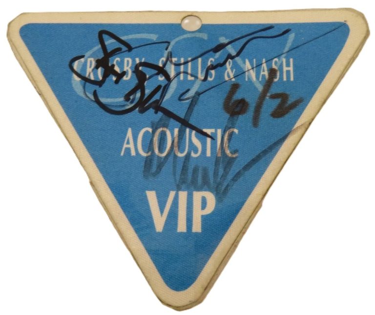 Crosby Stills & Nash Signed 1989 VIP Tour Ticket Pass JSA LOA
