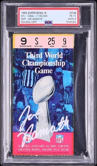Joe Namath Signed Original 1969 Super Bowl III Ticket PSA PSA/DNA 1.5 8 Auto