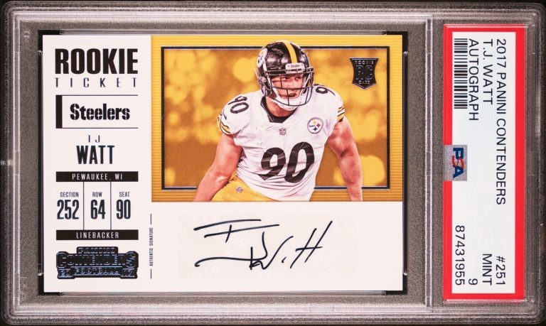 2017 Panini Contenders Rookie Ticket #251 TJ Watt Steelers RC AUTO PSA 9