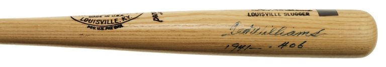 Ted Williams Signed Baseball Bat 1941 .406 Inscribed JSA Green Diamond