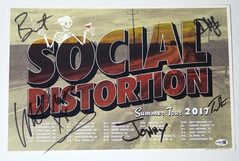 Social Distortion SIGNED 2017 Summer Tour Poster Ltd Ed 226/300 JSA COA Ness +3