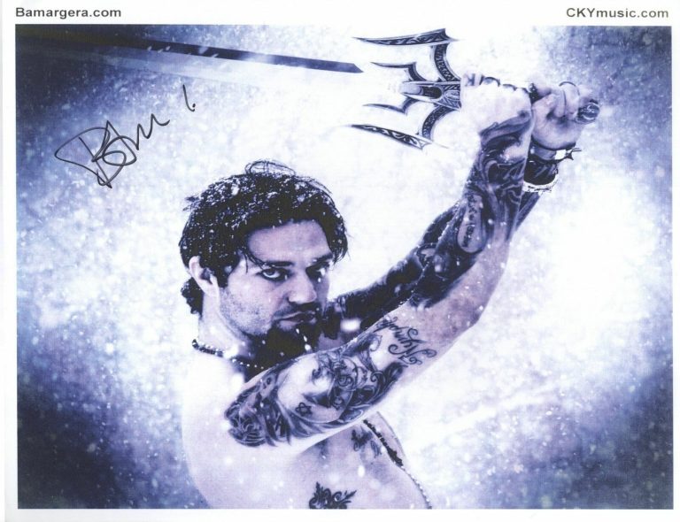 BAM MARGERA LOT OF 4 AUTOGRAPHED COLOR PHOTOS+COA    AWESOME POSES   VIVA LA BAM