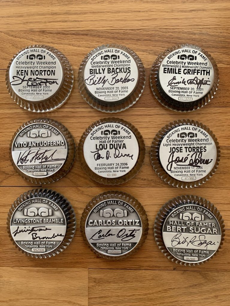 LOT OF 9 SIGNED BOXING HALL OF FAME PAPERWEIGHTS      NORTON+ORTIZ+TORRES+6 MORE