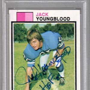JACK YOUNGBLOOD HAND SIGNED 1973 TOPPS FOOTBALL ROOKIE CARD         PSA SLABBED