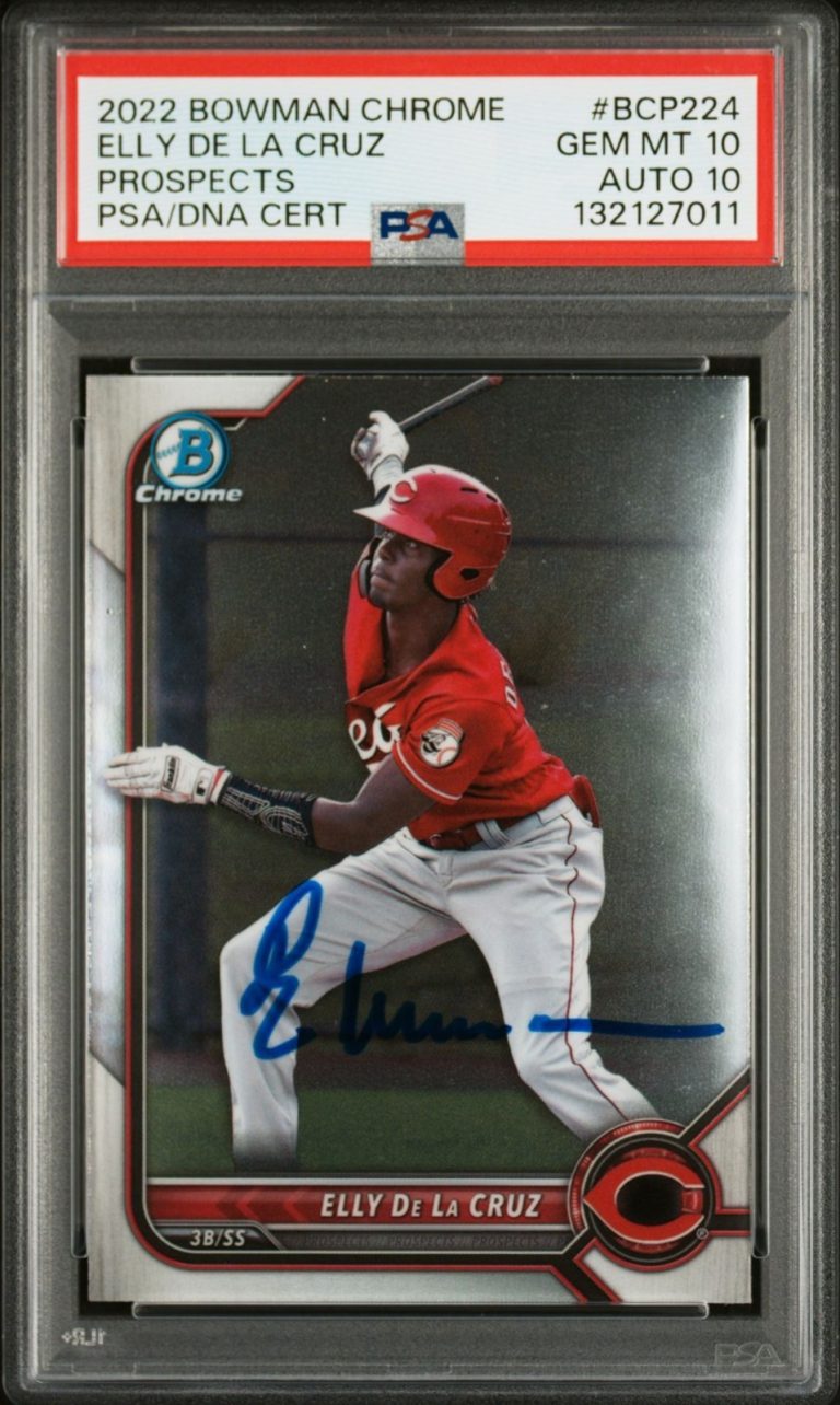 ELLY DE LA CRUZ Autographed 2022 BOWMAN CHROME PROSPECTS #BCP224 RC REDS PSA 10