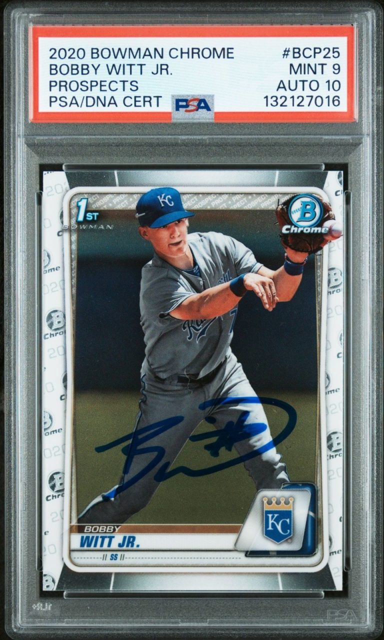 Bobby Witt Jr Autographed 2020 Bowman Chrome #Bcp25 Prospects RC Royals Psa 9