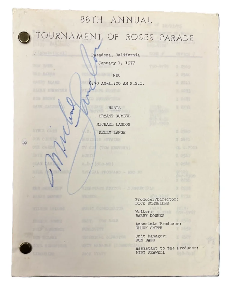 Michael Landon Signed Tournament of Roses Script Little House On Prairie PSA/DNA