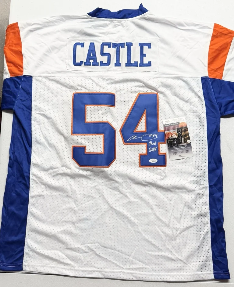Alan Ritchson Signed Autographed Blue Mountain State Thad Castle Jersey JSA