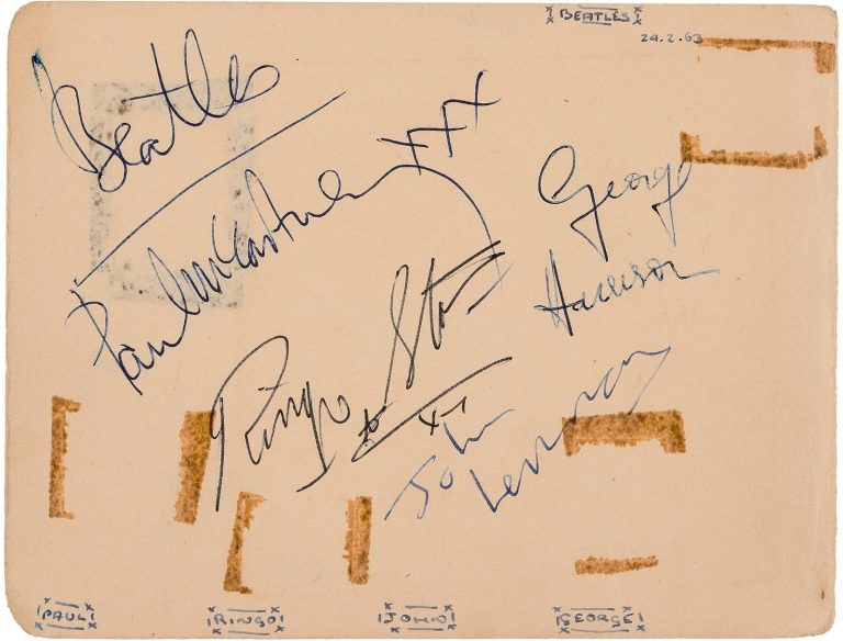 Beatles Signed 4x6 Album Page McCartney Lennon Harrison +1 Beckett BAS PSA/DNA