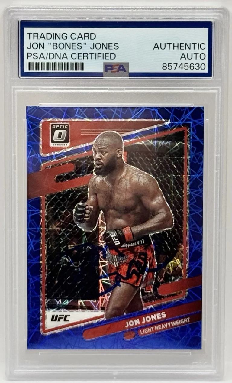 Jon Bones Jones Signed 2022 Donruss Optic Blue Cracked UFC Card PSA/DNA Slabbed