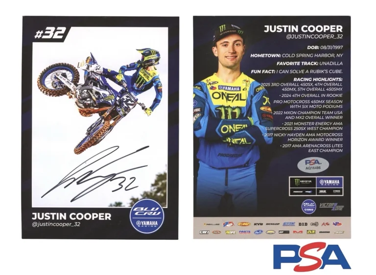Justin Cooper Signed 2026 Monster Yamaha Racing Card Supercross PSA AUTO #32 SMX