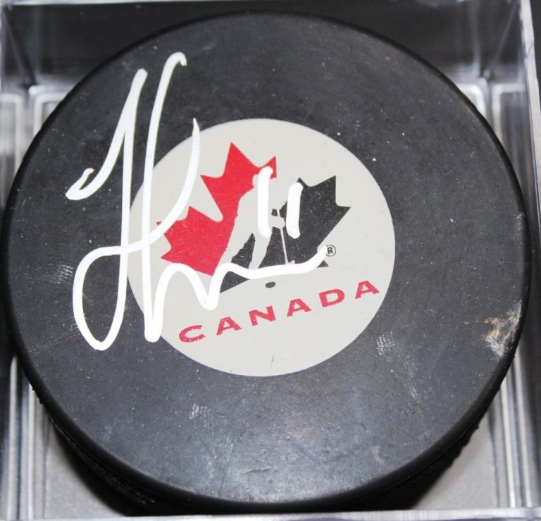 JONATHAN HUBERDEAU SIGNED CANADA HOCKEY PUCK W/CASE FLORIDA PANTHERS COA