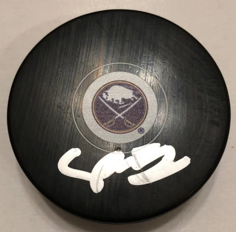 LAWRENCE PILUT SIGNED BUFFALO SABRES PUCK W/CASE COA