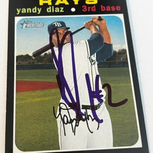 YANDY DIAZ SIGNED 2020 TOPPS HERITAGE BASEBALL CARD AUTO