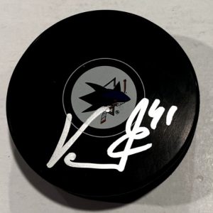 VITEK VANECEK SIGNED SAN JOSE SHARKS HOCKEY PUCK W/ CASE COA