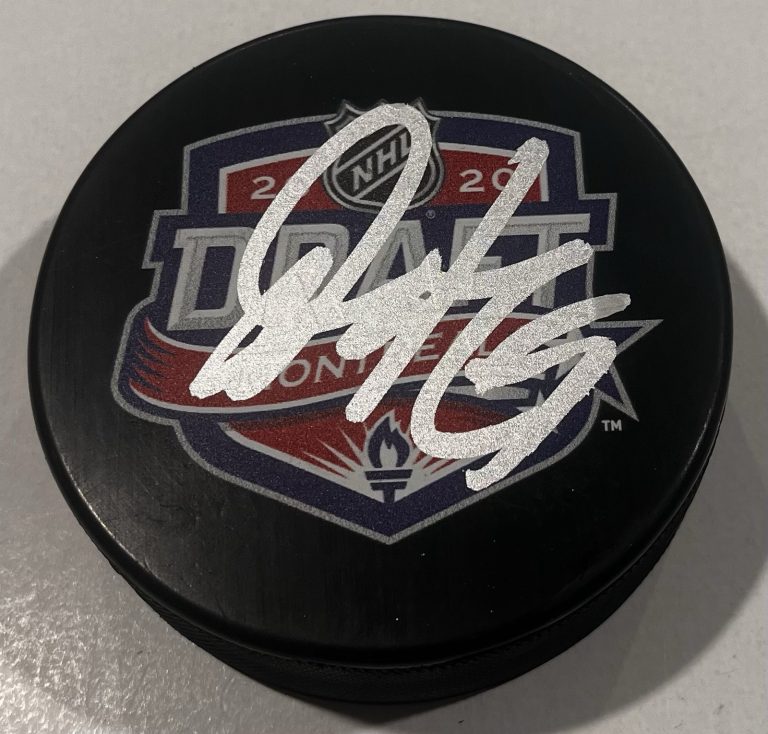 JAKUB DOBES SIGNED MONTREAL CANADIENS 2020 NHL DRAFT HOCKEY PUCK W/ CASE COA