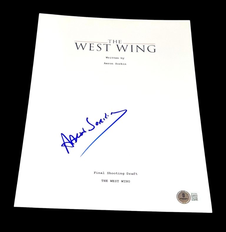 AARON SORKIN SIGNED AUTOGRAPH SCRIPT THE WEST WING BECKETT BAS AUTO COA H