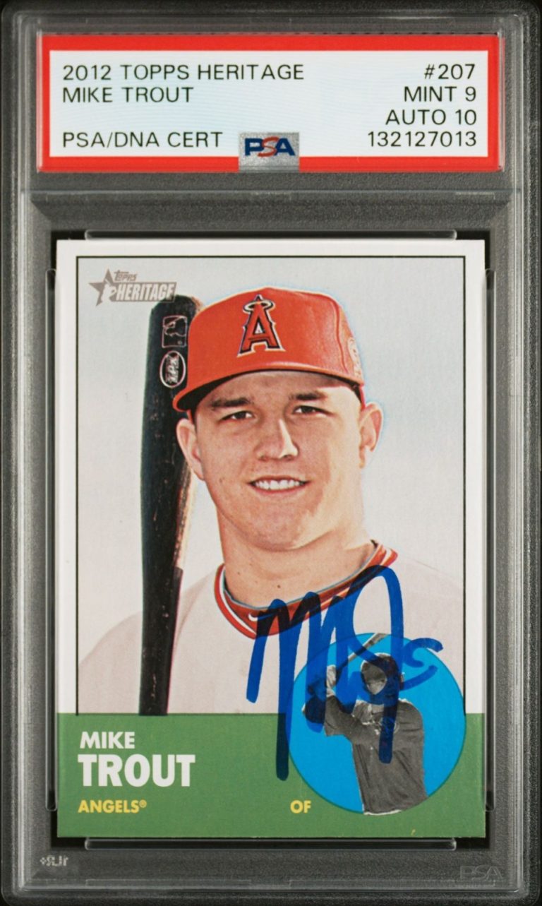 2012 Mike Trout Topps Heritage Autographed Signed Rookie Card PSA 9 Auto 10