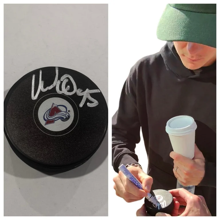 VICTOR OLOFSSON SIGNED COLORADO AVALANCHE HOCKEY PUCK W/ CASE COA