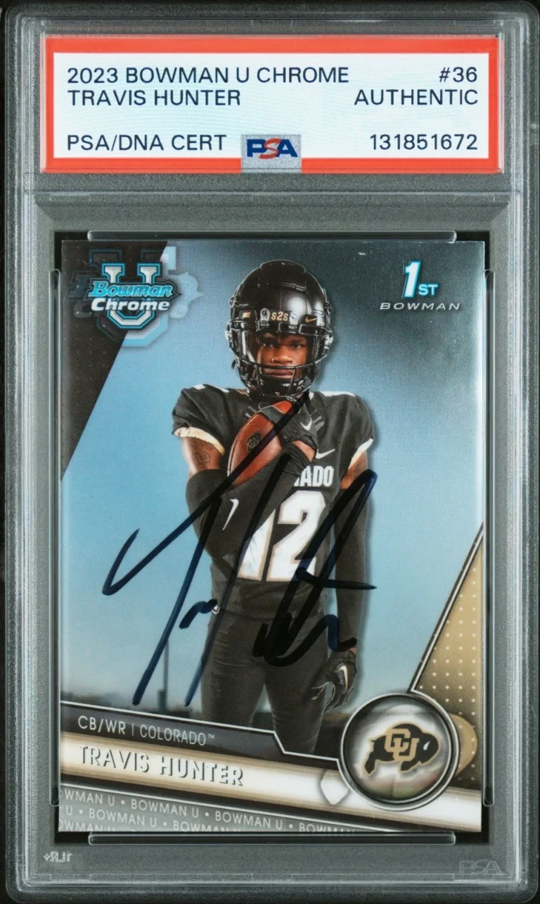 TRAVIS HUNTER Autographed 2023 BOWMAN UNIVERSITY CHROME #36 Auto PSA/DNA