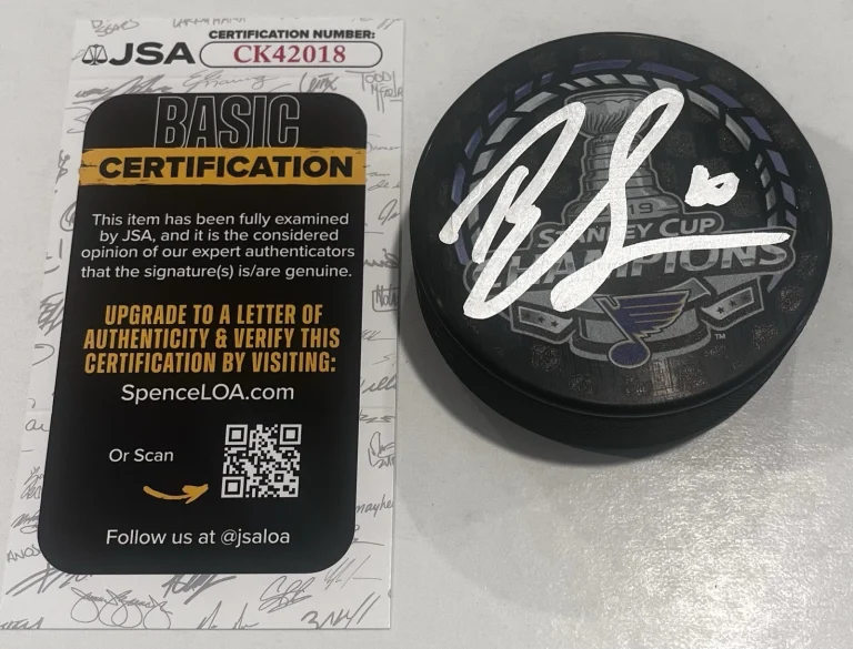 BRAYDEN SCHENN SIGNED ST LOUIS BLUES 2019 STANLEY CUP HOCKEY PUCK W CASE JSA COA