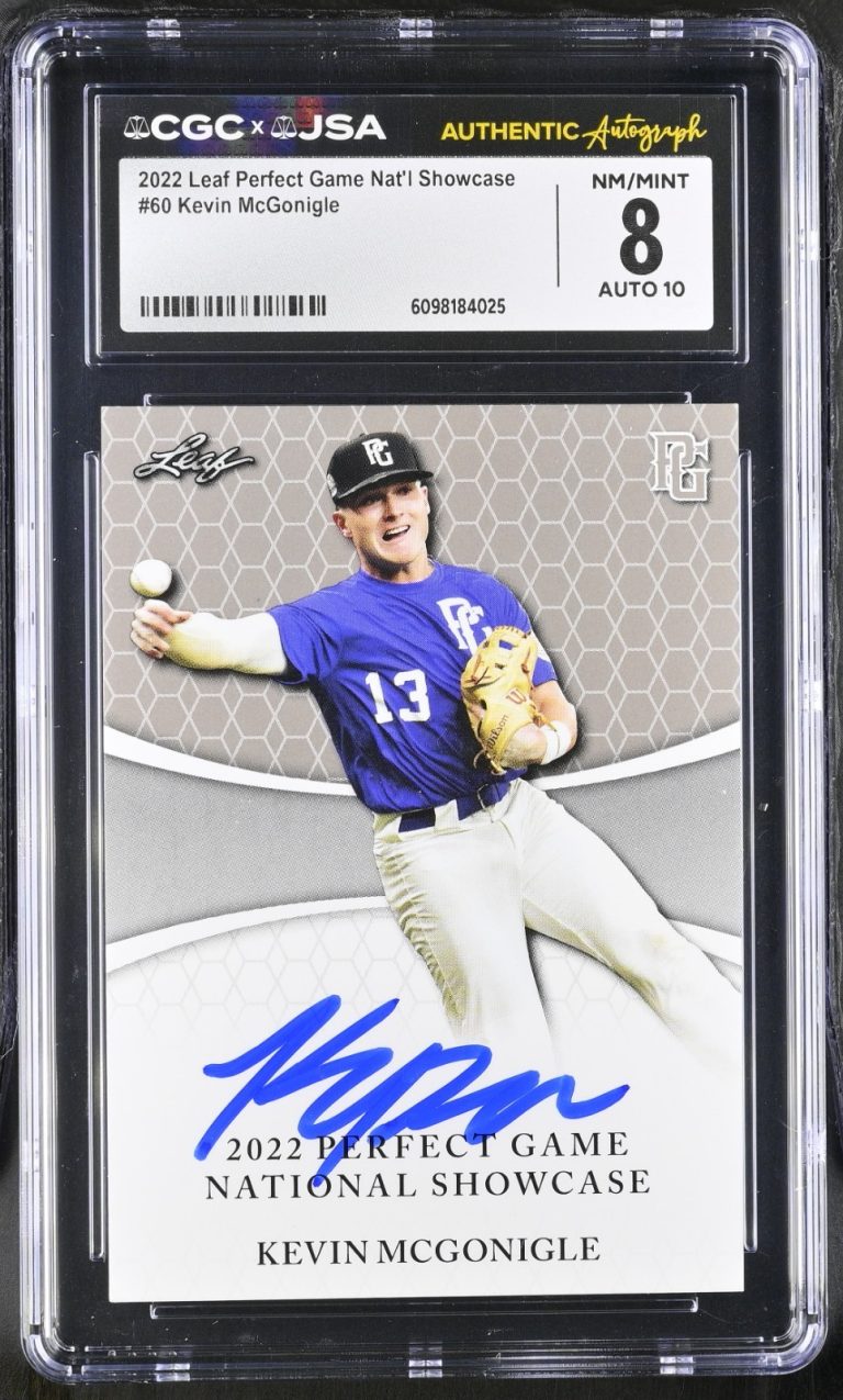KEVIN MCGONIGLE SIGNED 2022 LEAF PERFECT GAME ROOKIE CARD #60 CGC 8 JSA 10 AUTO