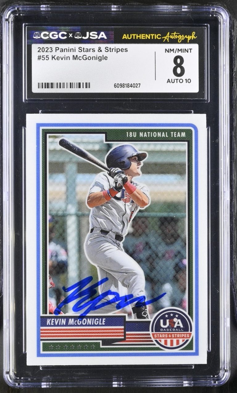 KEVIN MCGONIGLE SIGNED 2023 PANINI STARS & STRIPES CARD #55 CGC 8 JSA 10 AUTO