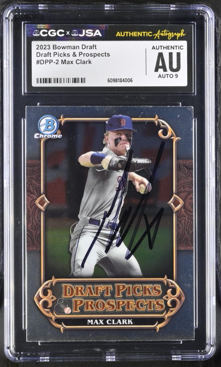 MAX CLARK SIGNED 2023 BOWMAN CHROME DRAFT PICKS CARD #DPP-2 CGC AU JSA 9 AUTO