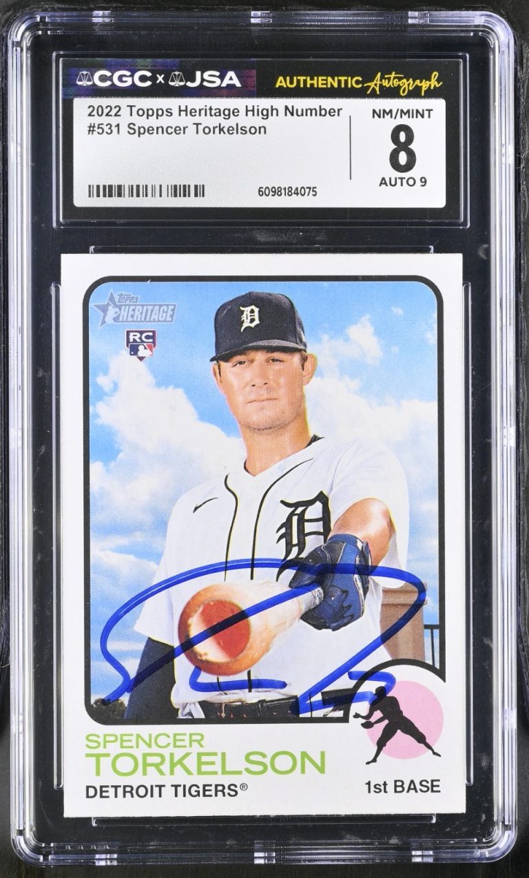 SPENCER TORKELSON SIGNED 2022 TOPPS HERITAGE HIGH CARD #531 CGC 8 JSA 9 AUTO