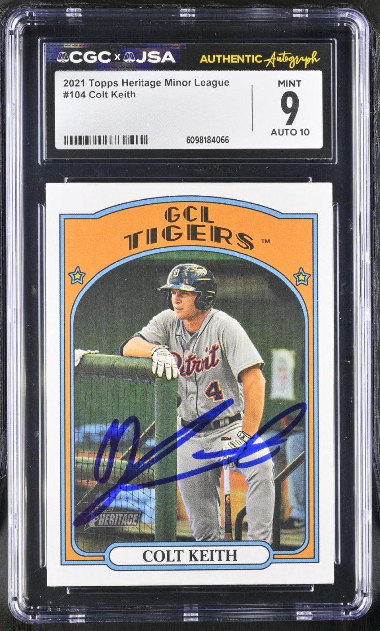 COLT KEITH SIGNED 2021 TOPPS HERITAGE MINOR LEAGUE CARD #104 CGC 9 JSA 10 AUTO